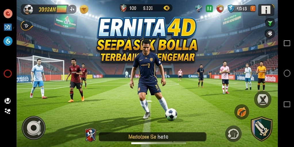 Screenshot gameplay ERNITA4D yang menampilkan aksi sepak bola intens.