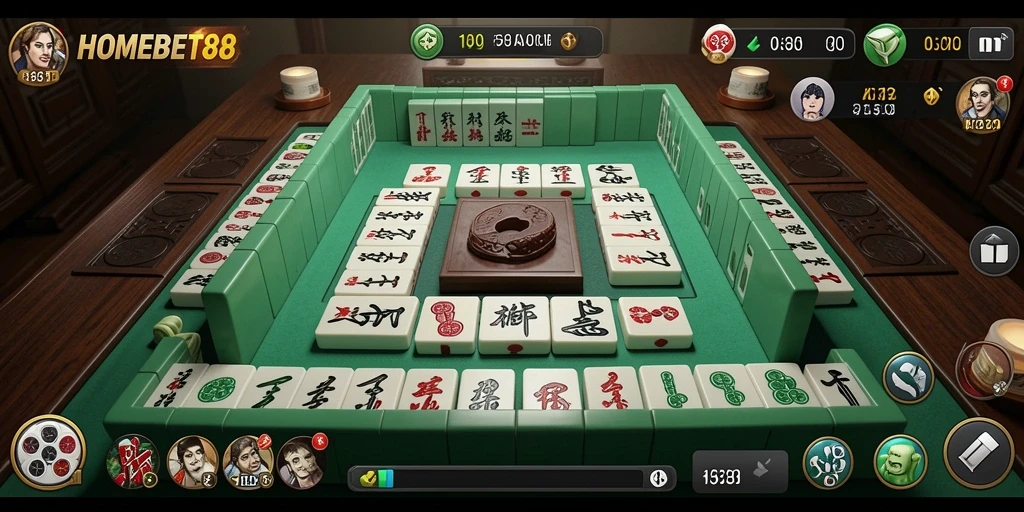 Screenshot permainan HOMEBET88 menampilkan aksi seru di Mahjong.