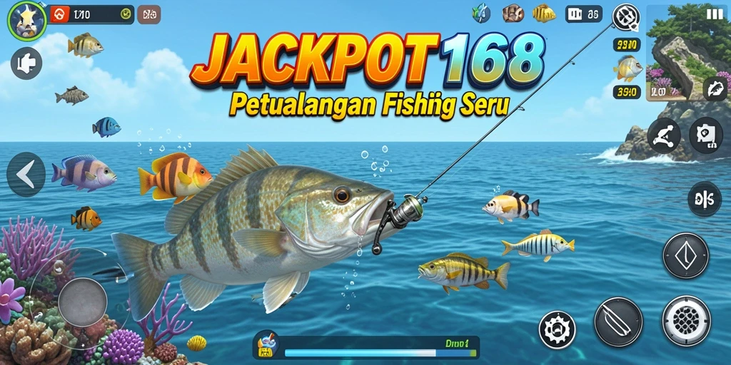 Tampilan gameplay seru di JACKPOT168 saat memancing ikan.