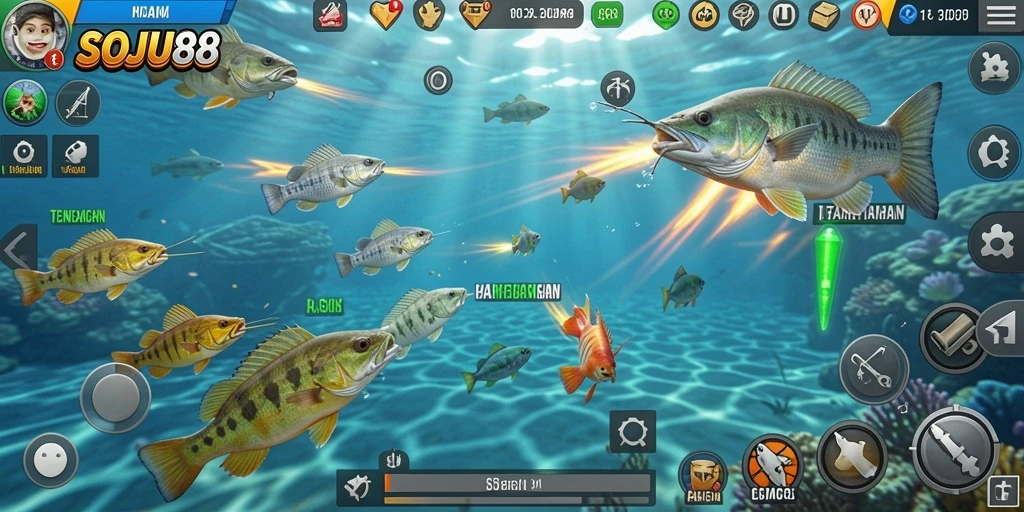 Screenshot utama SOJU88 menampilkan gameplay Tembak Ikan yang seru.