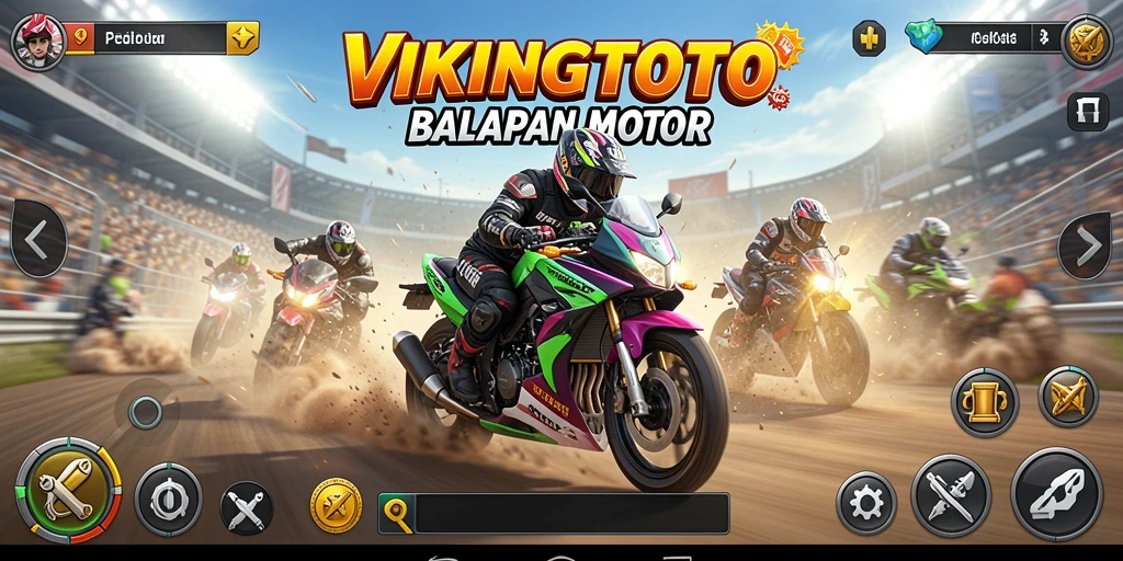 Screenshot VIKINGTOTO menampilkan aksi balapan motor yang menegangkan.